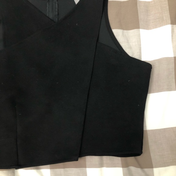 GINGER Black Structered Glam V Neck Adjustable Suede Tank-top Cropped Shirt Top - Picture 10 of 16